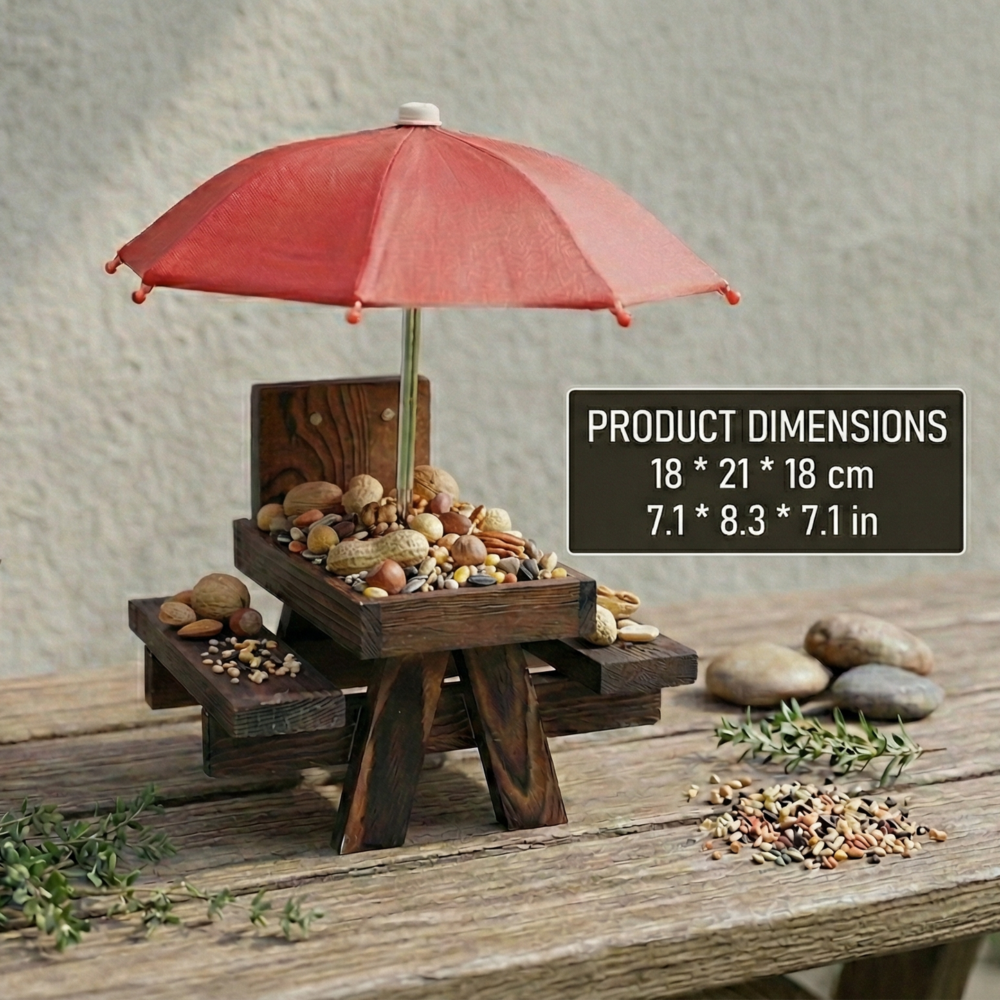 Wooden Squirrel Picnic Table Feeder With Umbrella